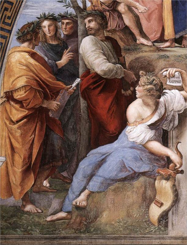 The Parnassus, from the Stanza delle Segnatura (detail 4) by Raphael ...